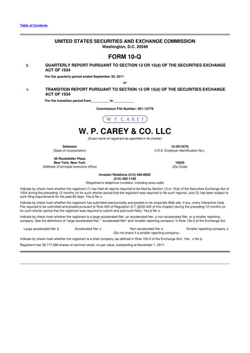 Thumbnail W. P. Carey 10-Q Quarterly Report FY2011 