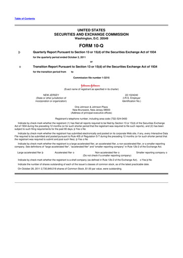 Thumbnail Johnson & Johnson 10-Q Quarterly Report FY2011 