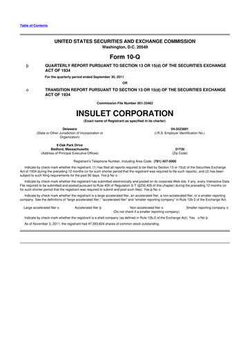 Thumbnail Insulet 10-Q Quarterly Report FY2011 