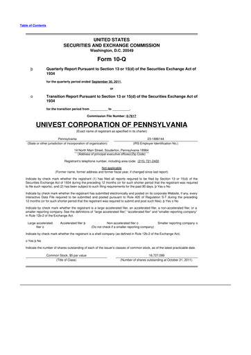 Thumbnail Univest Financial Corporation 10-Q Quarterly Report FY2011 