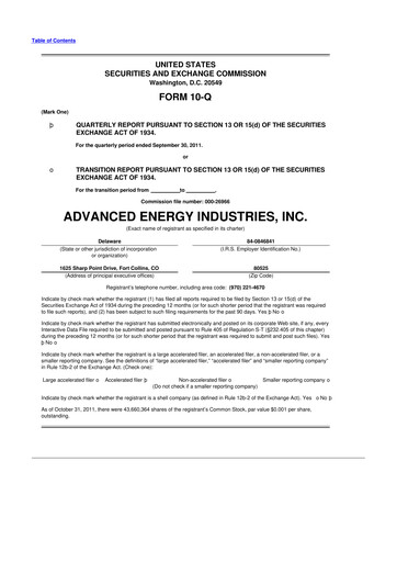 Thumbnail Advanced Energy 10-Q Quarterly Report FY2011 