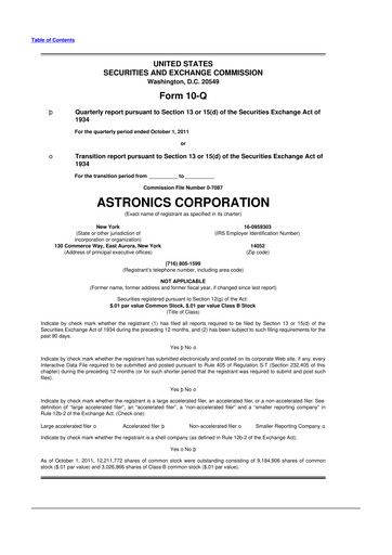 Thumbnail Astronics Corporation
 10-Q Quarterly Report FY2011 
