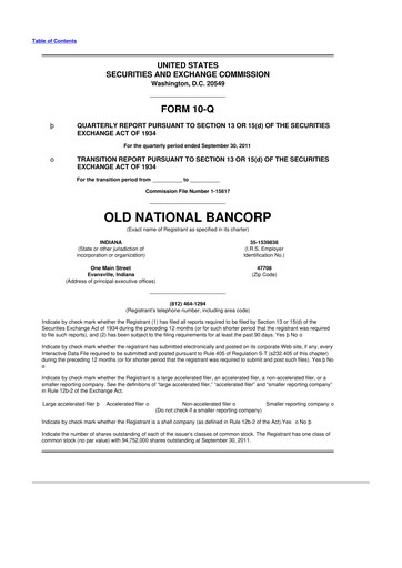 Thumbnail Old National Bank
 10-Q Quarterly Report FY2011 