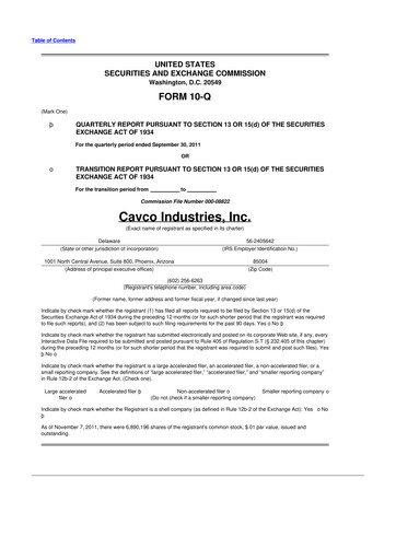 Vorschaubild Cavco Industries 10-Q Quartalsbericht 2012 