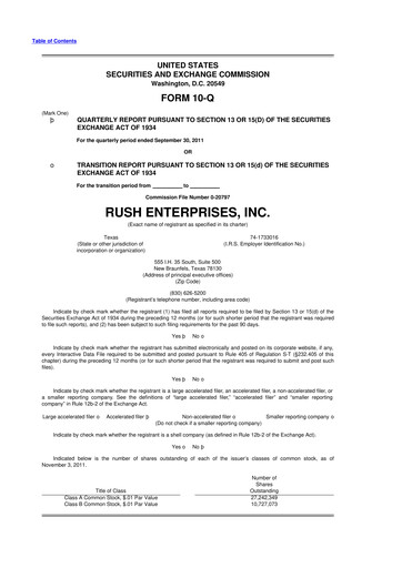 Miniature Rush Enterprises
 10-Q Rapport trimestriel 2011 