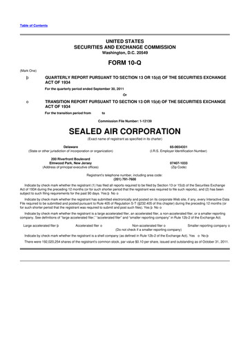 Thumbnail Sealed Air
 10-Q Quarterly Report FY2011 