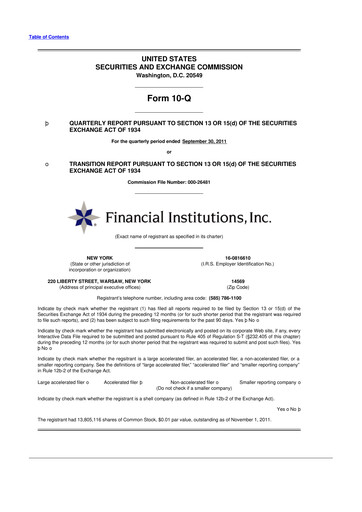 Thumbnail Financial Institutions 10-Q Quarterly Report FY2011 