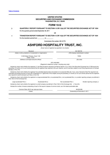 Thumbnail Ashford Hospitality Trust 10-Q Quarterly Report FY2011 