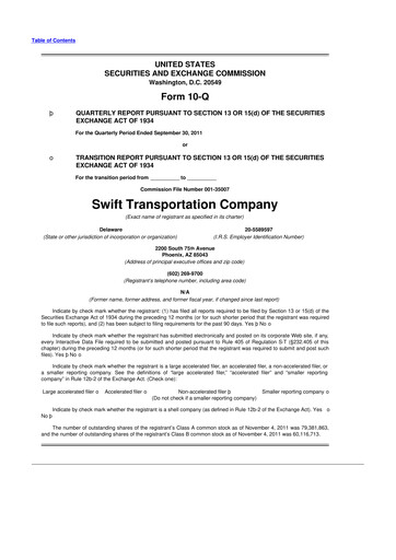 Thumbnail Knight-Swift Transportation
 10-Q Quarterly Report FY2011 