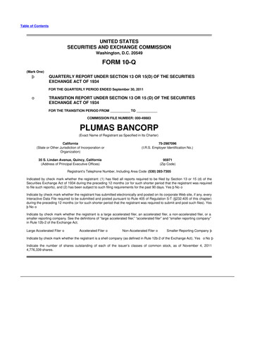 Vorschaubild Plumas Bancorp 10-Q Quartalsbericht 2011 