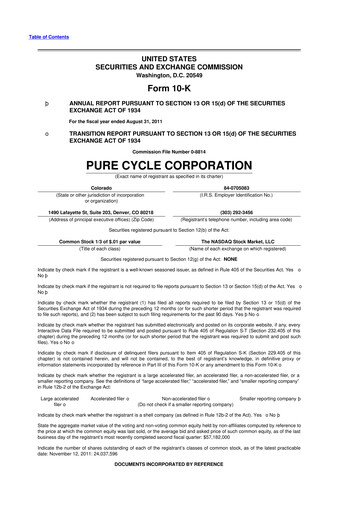 Thumbnail Pure Cycle (water) 10-K Annual Report 