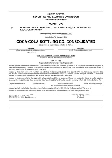 Thumbnail Coca-Cola Consolidated 10-Q Quarterly Report FY2011 