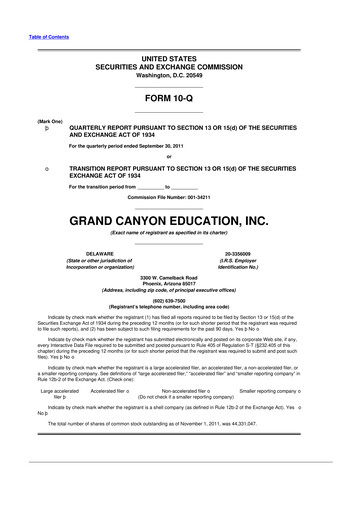 Vorschaubild Grand Canyon Education 10-Q Quartalsbericht 2011 