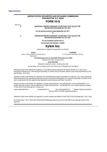 Thumbnail Xylem 10-Q Quarterly Report FY2011 