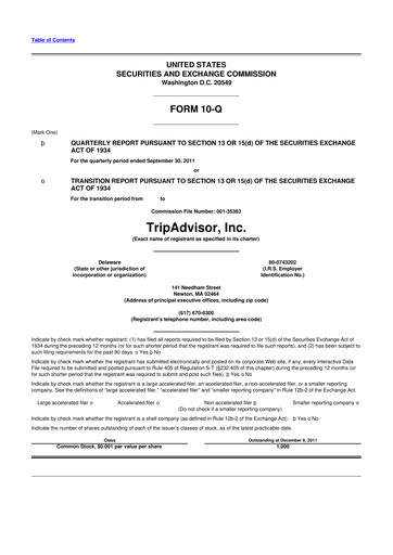 Thumbnail TripAdvisor 10-Q Quarterly Report FY2011 