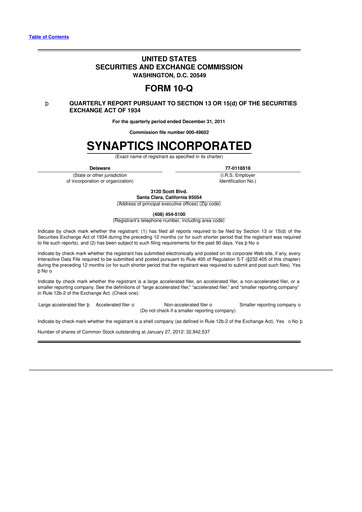 Thumbnail Synaptics 10-Q Quarterly Report FY2012 