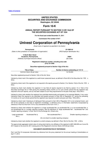 Thumbnail Univest Financial Corporation 10-K Annual Report 2011