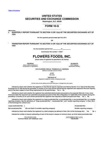 Miniature Flowers Foods
 10-Q Rapport trimestriel 2013 