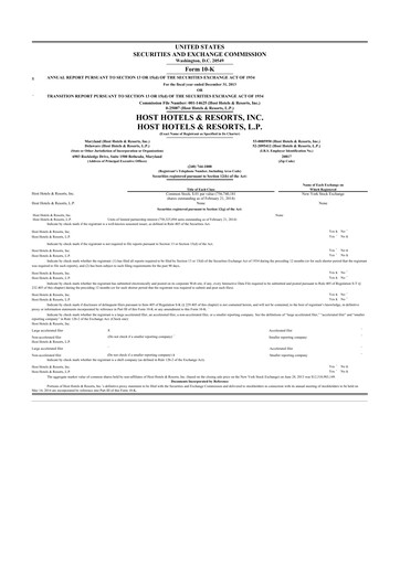 Thumbnail Host Hotels & Resorts
 10-K Annual Report 2013