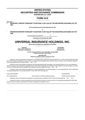 Thumbnail Universal Insurance Holdings 10-Q Quarterly Report FY2014 