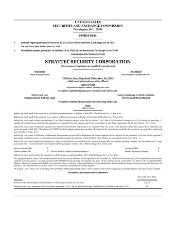 Thumbnail Strattec Security 10-K Annual Report 2015