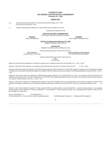 Thumbnail Strattec Security 10-K Annual Report 2018