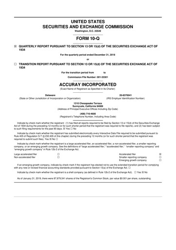Miniature Accuray 10-Q Rapport trimestriel 2019 