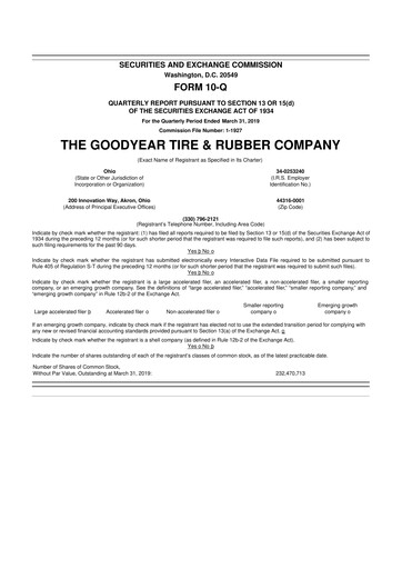 Thumbnail Goodyear 10-Q Quarterly Report FY2019 
