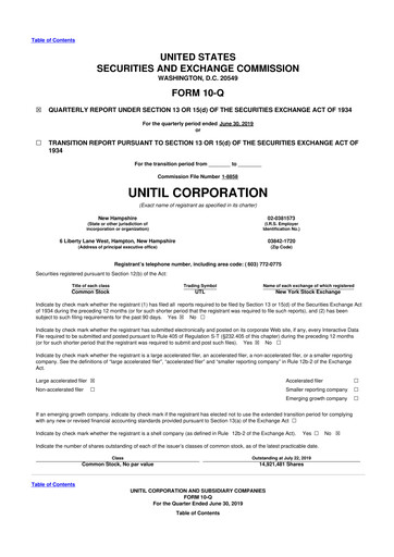 Thumbnail Unitil Corporation
 10-Q Quarterly Report FY2019 