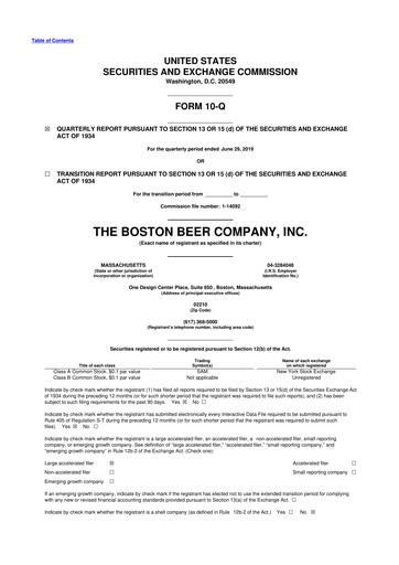 Thumbnail Boston Beer Company 10-Q Quarterly Report FY2019 