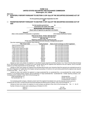 Vorschaubild Berkshire Hathaway  10-Q Quartalsbericht 2019 