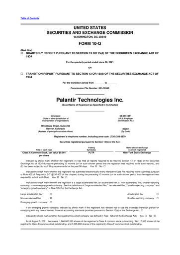 Miniature Palantir 10-Q Rapport trimestriel 2021 