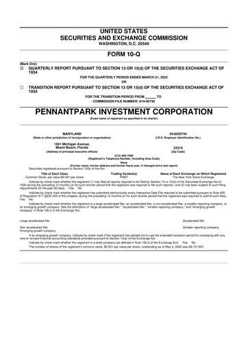 Vorschaubild PennantPark Investment 10-Q Quartalsbericht  
