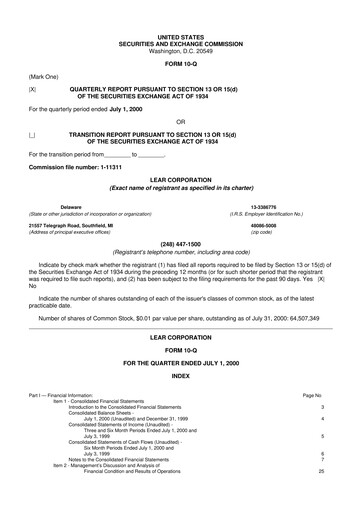 Thumbnail Lear Corporation
 10-Q Quarterly Report FY 