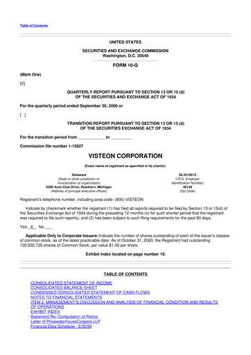 Thumbnail Visteon 10-Q Quarterly Report FY 