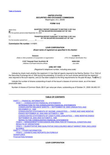 Thumbnail Lear Corporation
 10-Q Quarterly Report FY 