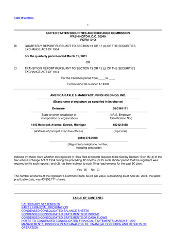 Vorschaubild American Axle & Manufacturing 10-Q Quartalsbericht  