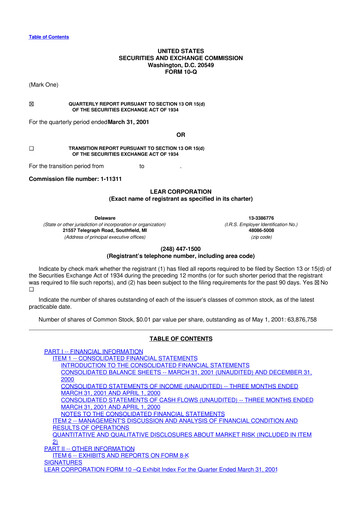 Thumbnail Lear Corporation
 10-Q Quarterly Report FY 