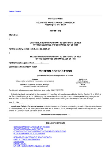 Thumbnail Visteon 10-Q Quarterly Report FY 
