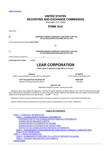 Thumbnail Lear Corporation
 10-Q Quarterly Report FY 