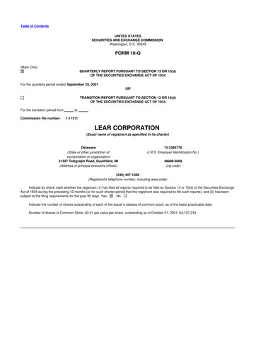 Thumbnail Lear Corporation
 10-Q Quarterly Report FY 