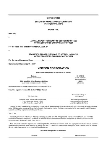 Thumbnail Visteon 10-K Annual Report 2001