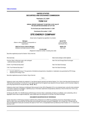 Thumbnail DTE Energy
 10-K Annual Report 2001