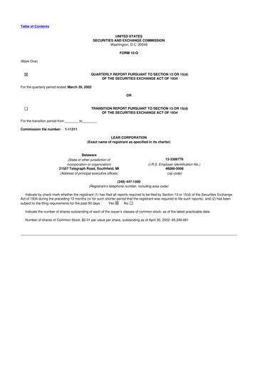 Thumbnail Lear Corporation
 10-Q Quarterly Report FY 