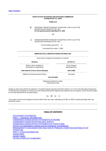 Vorschaubild American Axle & Manufacturing 10-Q Quartalsbericht  