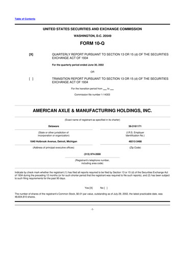 Vorschaubild American Axle & Manufacturing 10-Q Quartalsbericht  