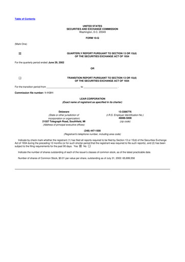 Thumbnail Lear Corporation
 10-Q Quarterly Report FY 