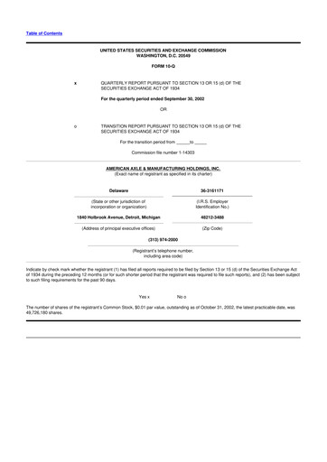 Vorschaubild American Axle & Manufacturing 10-Q Quartalsbericht  