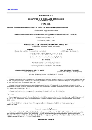 Miniature American Axle & Manufacturing 10-K Rapport annuel 