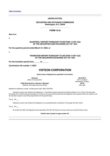 Thumbnail Visteon 10-Q Quarterly Report FY 